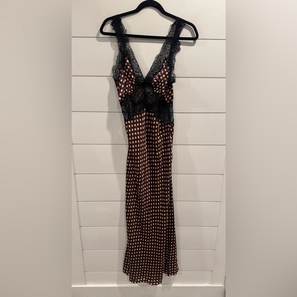 Ronny Kobo brown polka dot lace Holliday slip dress - Picture 5 of 10